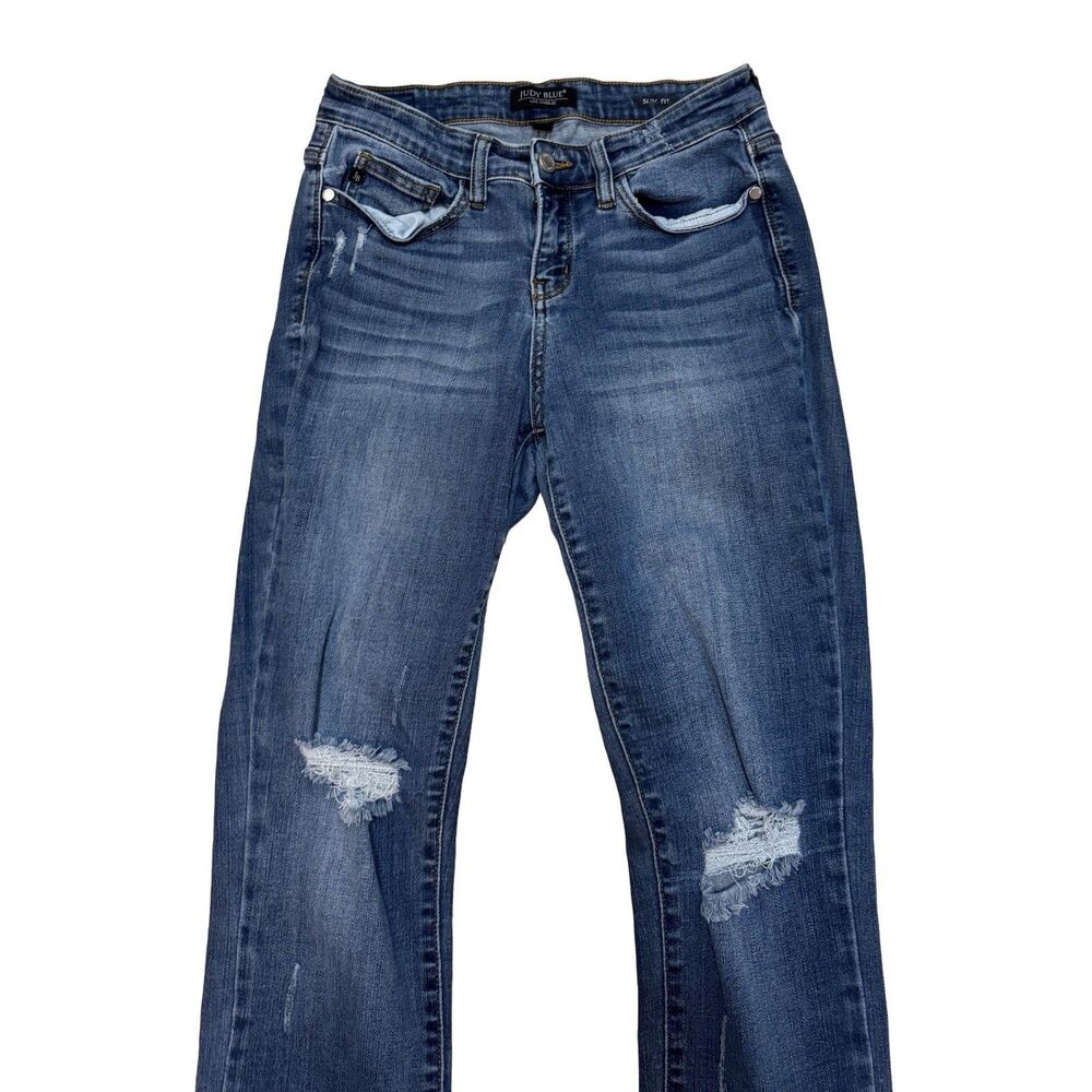 Judy Blue Jeans Womens Size 7/28 Blue Distressed Slim Cropped Stretch Pockets - Picture 4 of 9